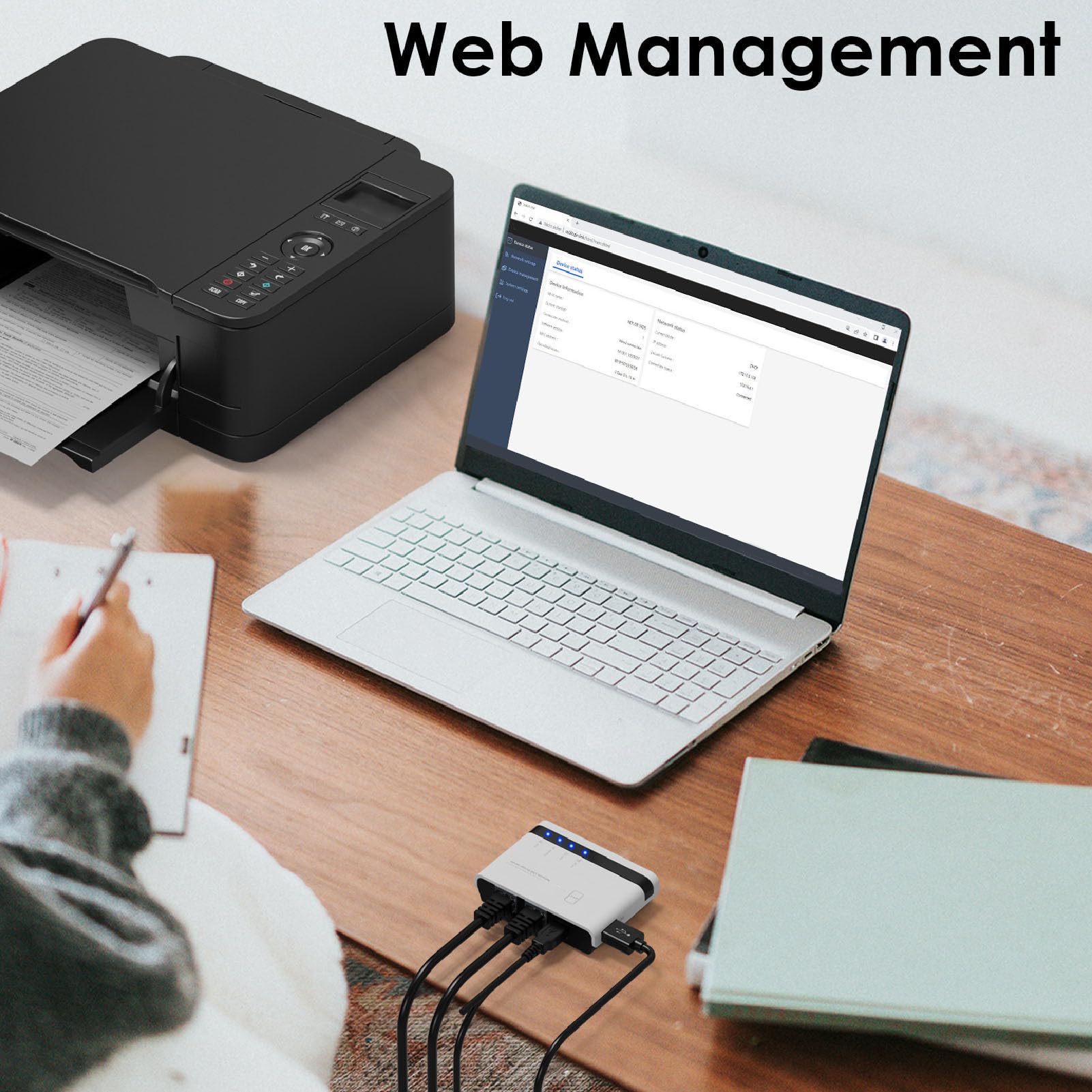 Netzwerk USB 2.0 Druckserver, 2,4 G Kabelloser Kabelgebundener Druckerserver für Zuhause und Büro, Erweitern Sie die Netzwerkstruktur (EU)