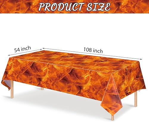 Miniatura 2 de Tiamon 3 paquetes de manteles de plástico con llama, manteles desechables rectangulares de llama de fuego, decoración para picnic, hogar, exterior,