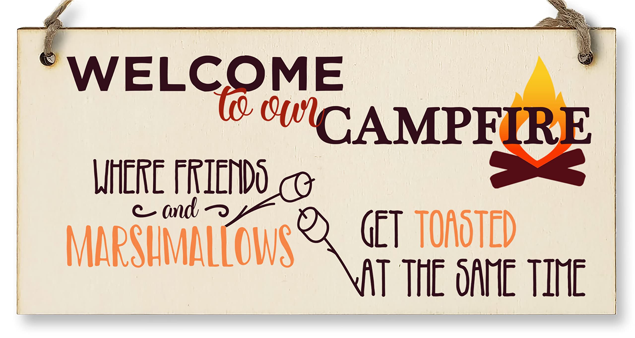 The Plum Penguin Brown Handmade Wooden Hanging Wall Plaque Welcome To Our Campfire Friends Roasted Funny Camping Tent Adventure Sign