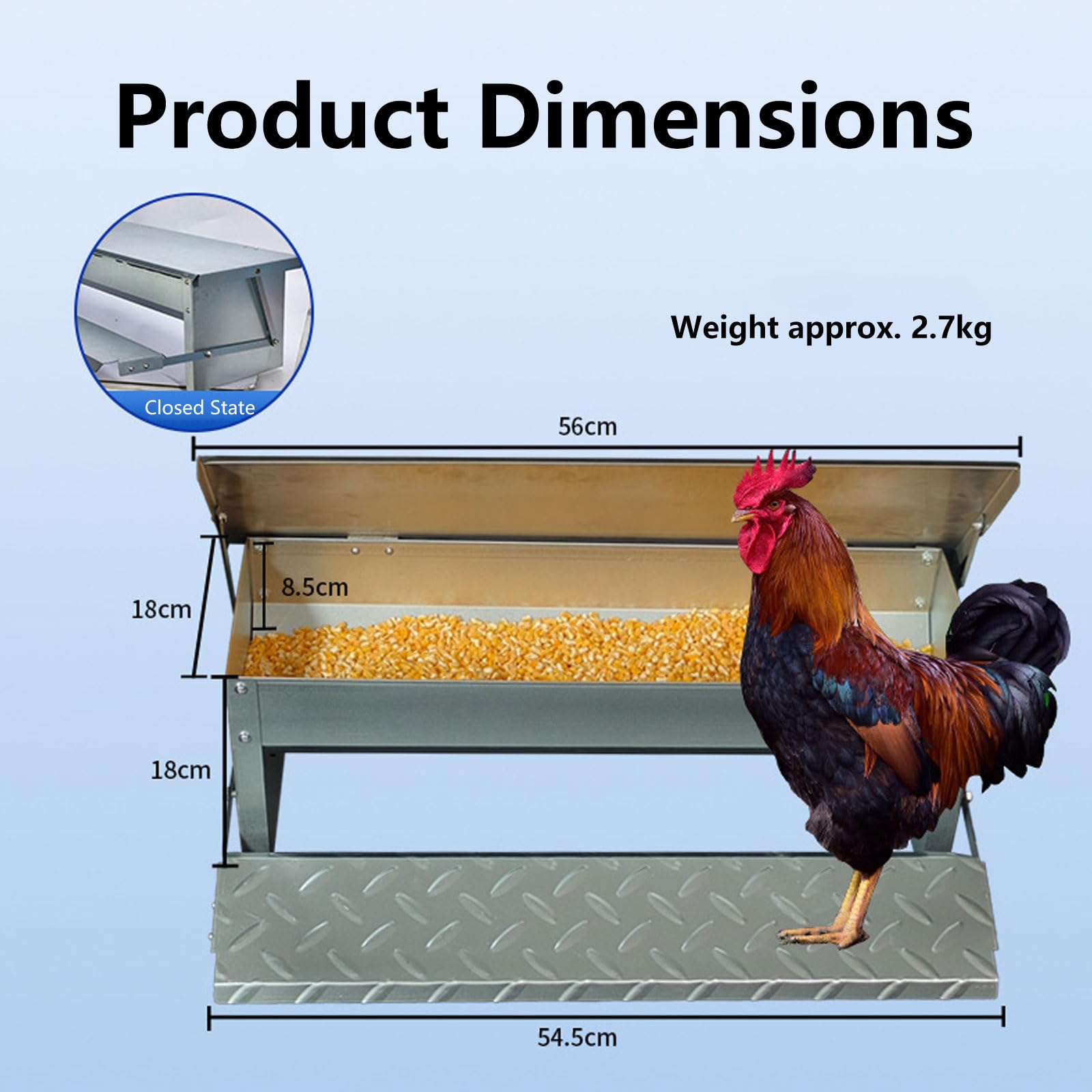 4-9KG Futterspender Futtertrog mit Automatisches Pedal Futterautomat Hühner Hühnerfutterautomat mit Wetterfester Deckel Farming Futterautomat für Truthahn, Enten und Gänse(Size:Small - 56x18cm)