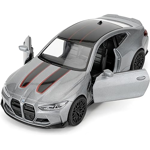 RMZ City 1/36 BMW M4 CSL Model Car, Alloy Toy Car with Pullback Function，Diecast Toy Car with Doors Open, Collection Kids Toy for Aged 3 and up, Gift Grey