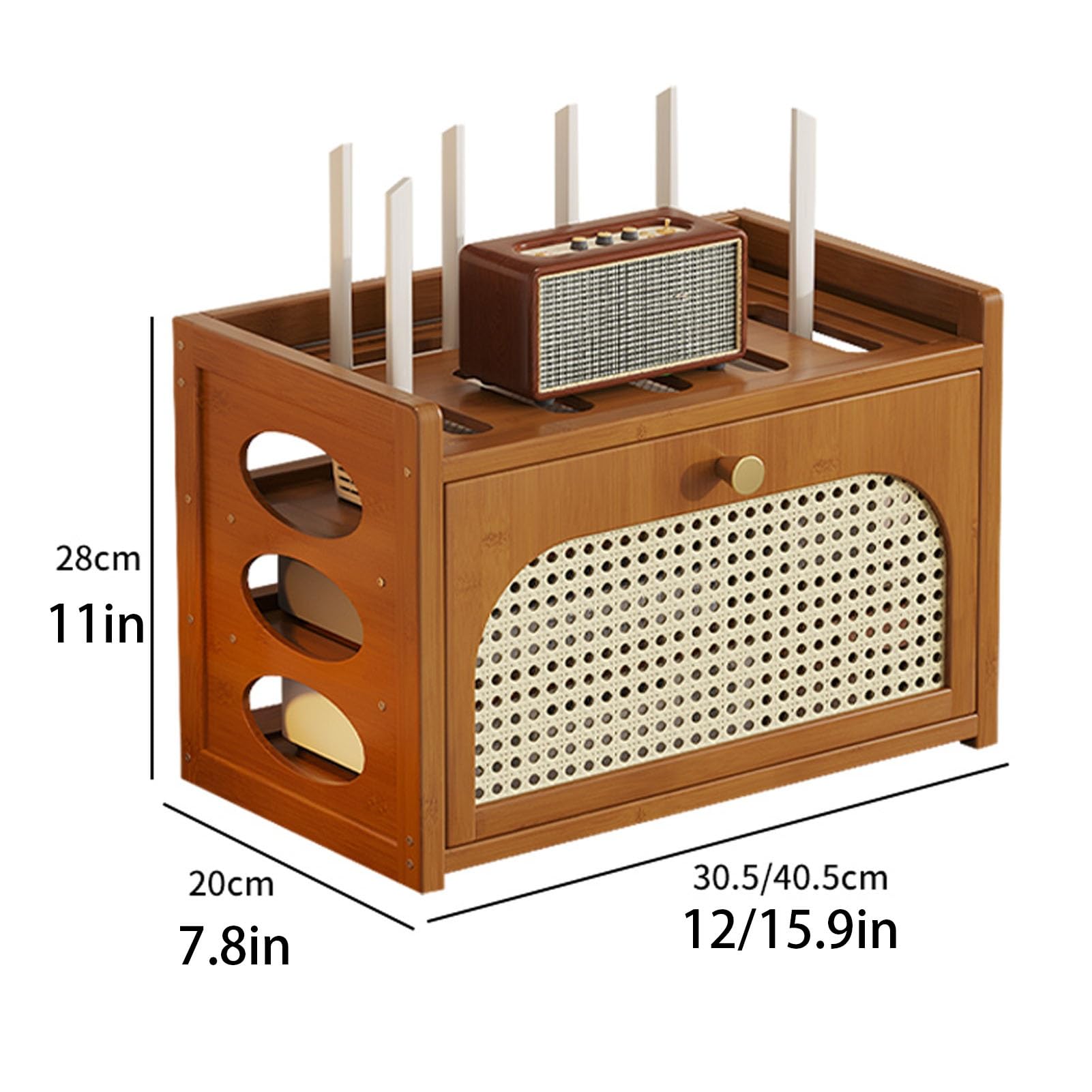 Scatola portaoggetti per router WiFi, organizer per gestione dei cavi, ripiani multistrato per router, striscia di alimentazione e organizer per cavi, struttura in bambù resistente (102,9 cm)