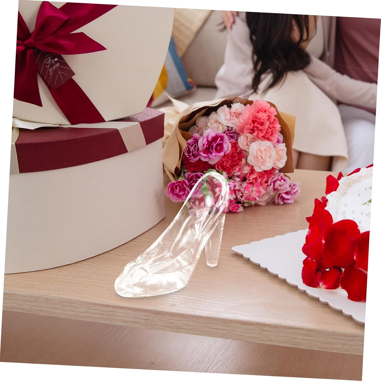 Glass Princess Slipper Ornament High Heel Shoe Statue, Xmas Decorative image 2