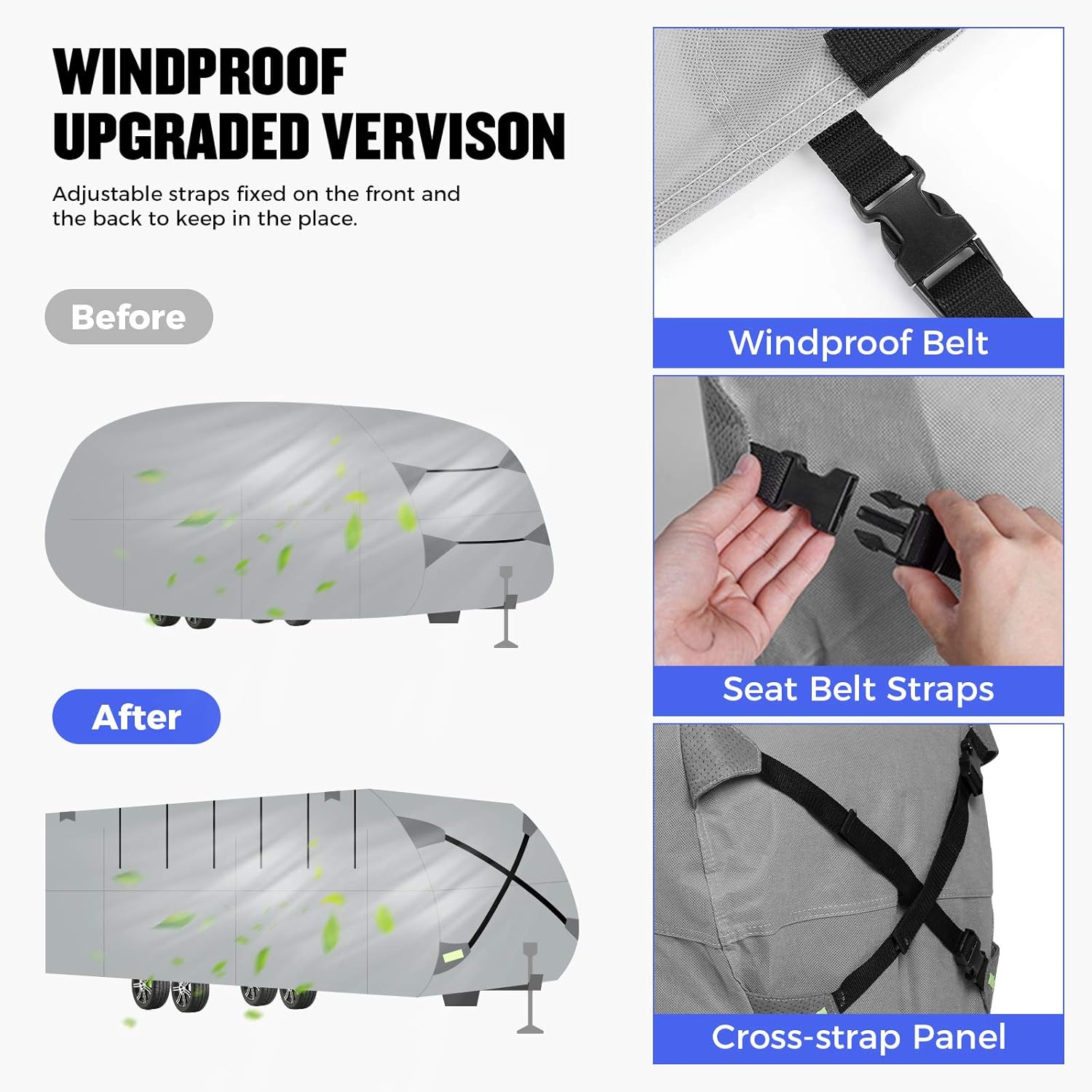 Top Rated BougeRV Travel Trailer RV Cover Waterproof Camper Cover fit for 27'-29' Travel Trailer RV, Windproof 4 Layers Snow Motorhome RV Cover RV Accessories RV Parts Gray (with Jack Cover & Patch Kit)