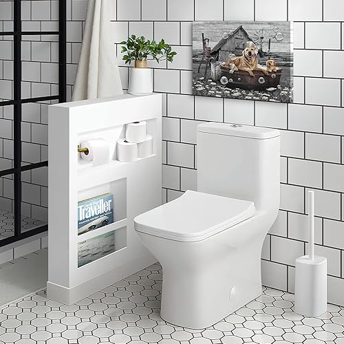 Miniatura 7 de Kasluolo Arte de pared de perros Golden Retriever para decoración de baño, imágenes divertidas de perro sentado en la bañera, lienzo impreso con