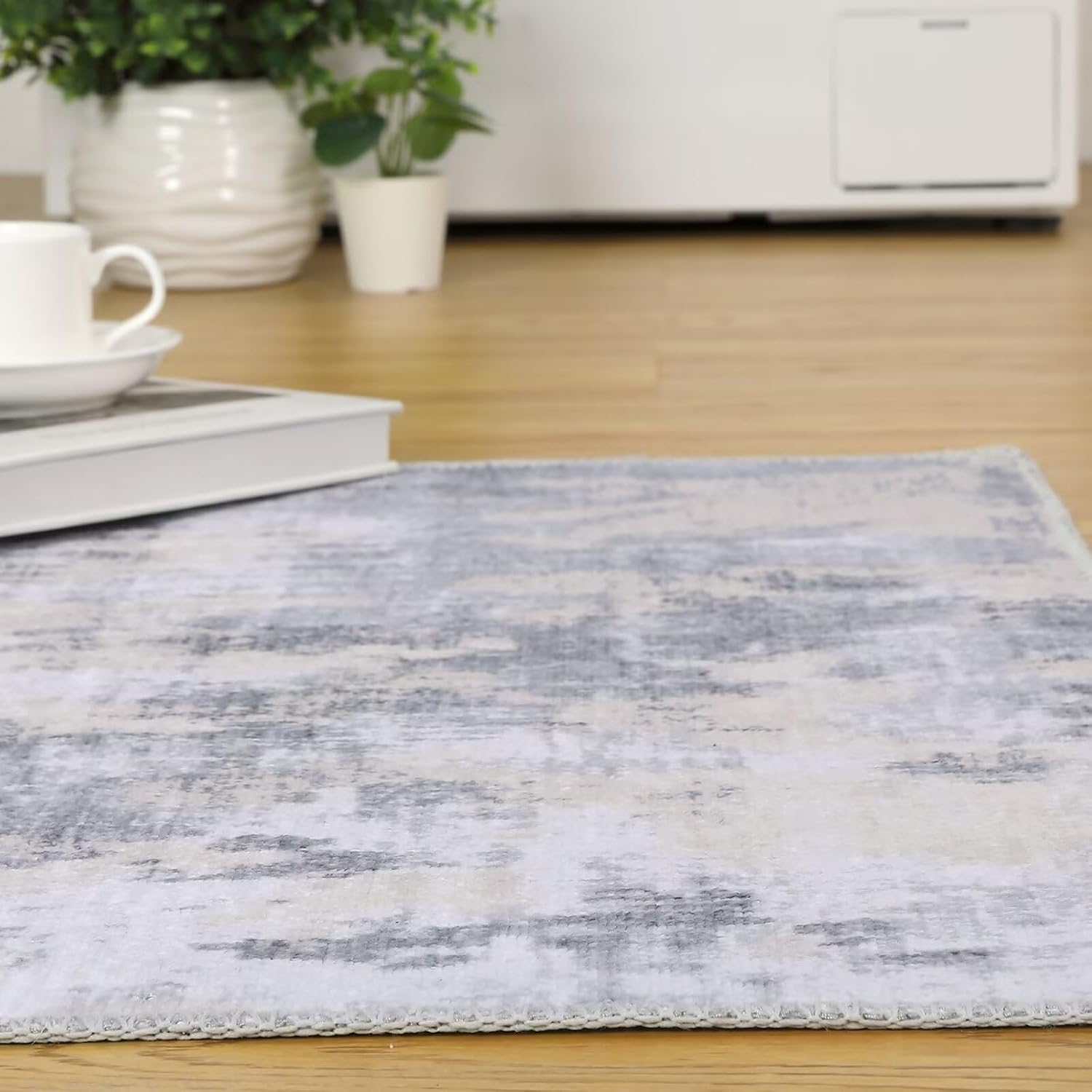 FairOnly Washable Rug Modern Area Rug 9x12 Low Pile Bedroom Rug, Thin Living Room Rug with Non Slip Backing No Shedding Large Area Rug Lightweight Abstract Machine Washable Rug for Home, Grey/Brown
