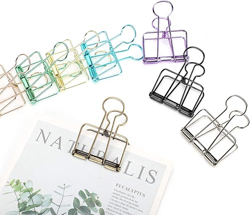 Miniatura 21 de 16 clips plegables de alambre de hierro, abrazaderas de papel estacionario, clips de metal huecos, clip de esqueleto de agarre fuerte