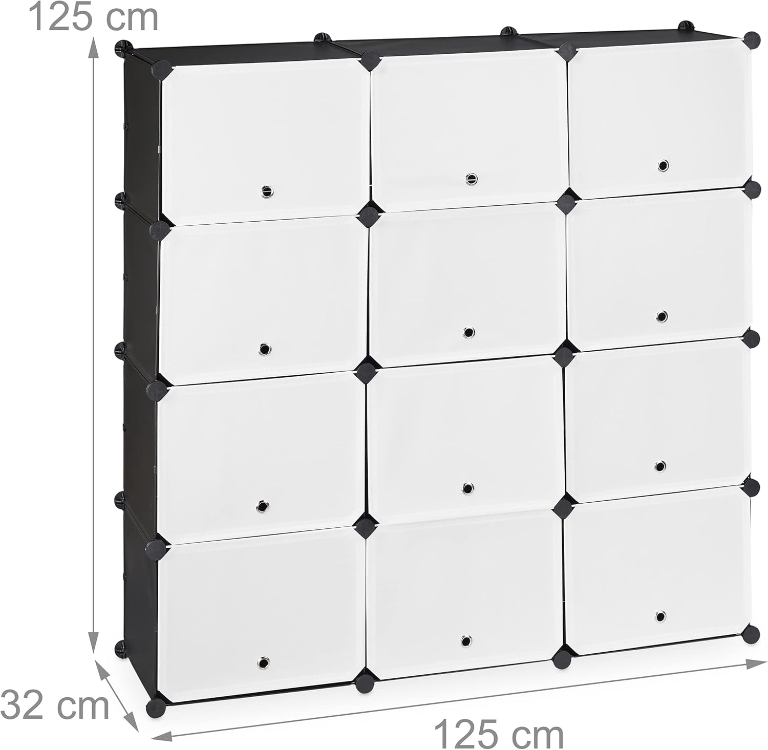 Relaxdays Shoe Cabinet, 24 Compartments with Doors, Modular Shelving System, Plastic and Metal, H x W x D 125 x 125 x 32 cm, Black/White