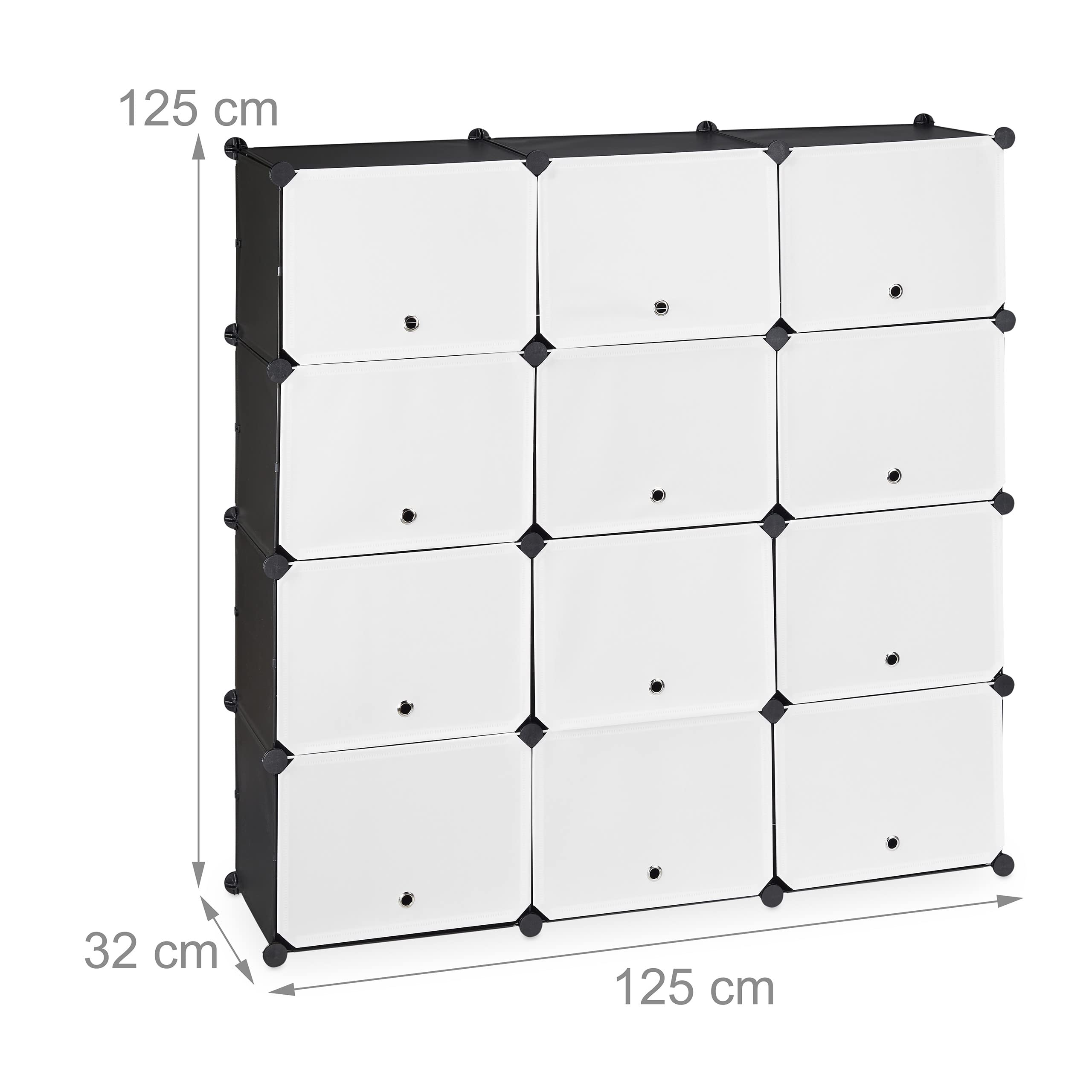 Relaxdays Scarpiera in Plastica, 24 Scomparti Chiusi con Ante, Scaffale Porta Scarpe, HxLxP: 125x125x32 cm, Bianco/Nero
