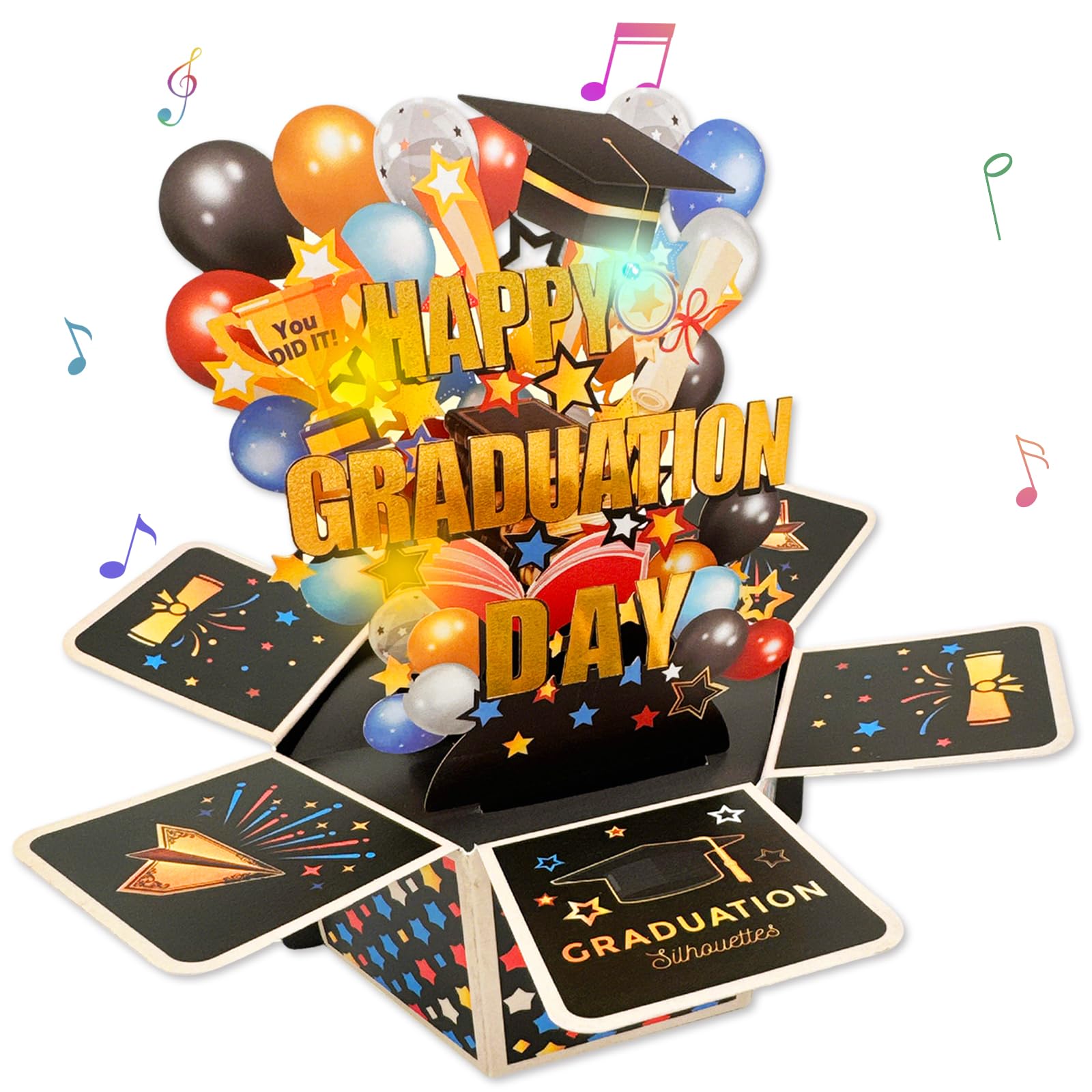 LIJUGITF 2026 Graduation Cards - 3D Pop Up Graduation Card with Lights and Music, Class of 2026 Congrats Grad Card for College, High School,