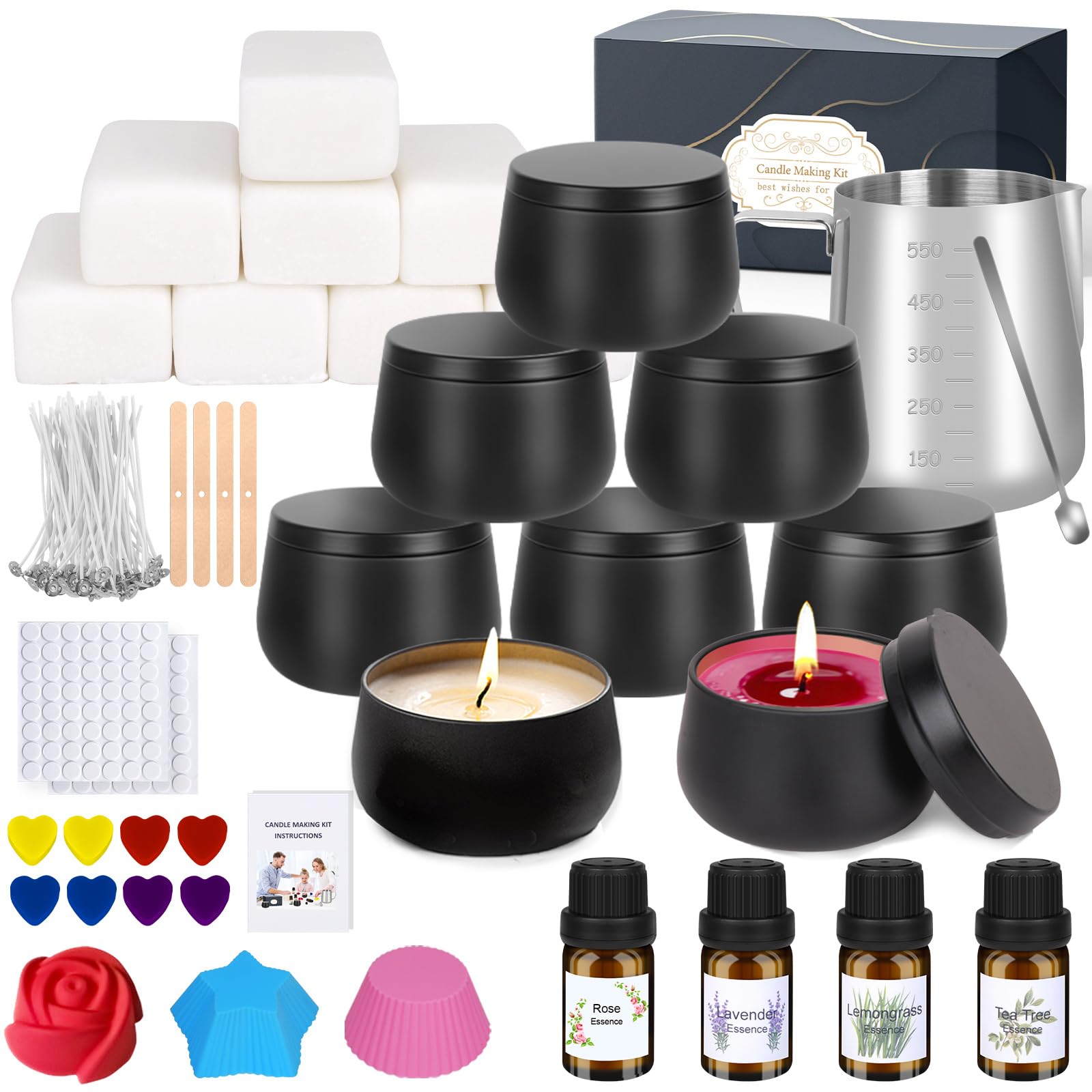 Candle Making Kit for Adults - DIY Scented Candles Making Supplies with Soy Wax,Wax Melter, Essential Oils, Color Dyes, Wicks Sticker, Candle Tins - Full Candle Making Set - Perfect Home Decoration