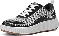 DREAMPAIRS Women's Chunky City Tweed Platform Sneakers - Comfortable Casual Fashion Walking Shoes with 1.5" Heel Boost