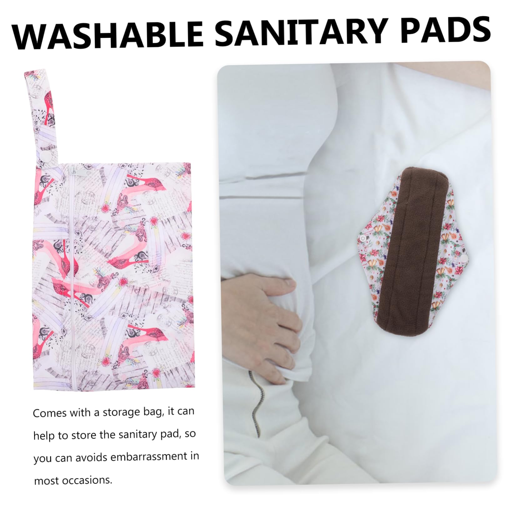 Compresa Sanitaria Reutilizable 6 Piezas Algodón Orgánico | Super Absorbente, para Mujeres y Niñas, Incluye Bolsa de Almacenamiento