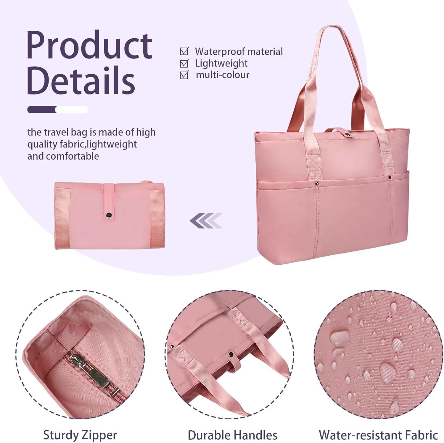 Work Bags for Women- Nursing Clinical Bag with Zipper Large Foldable Travel Bag Water-Resistant Handbag - Image 6