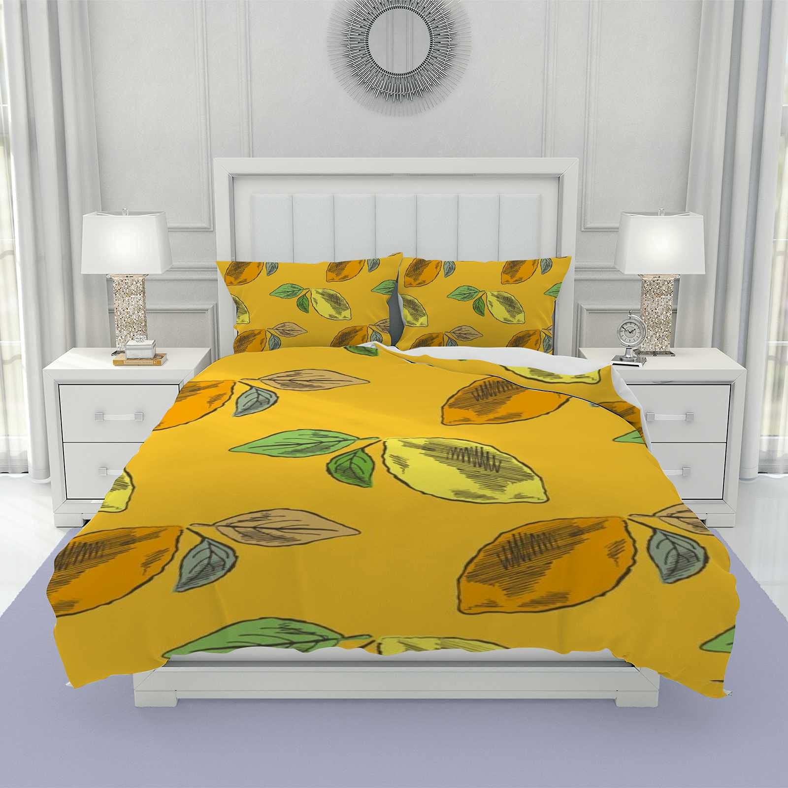 Taie d'oreiller et housse de couette en polyester King size jaune citron CHEHONG