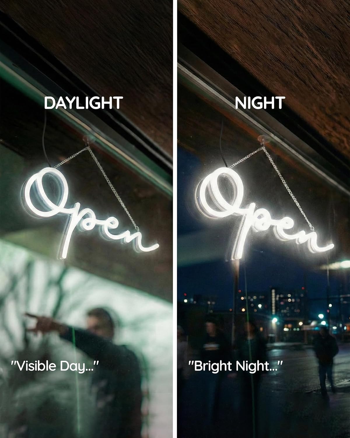 HiNeon Large LED Neon Open Sign for Business 19x9in w/Remote Control, Bright Lighted Open Signs for Storefront Window, Light Up Open Sign for Cafe Bar Salon Restaurant (White)