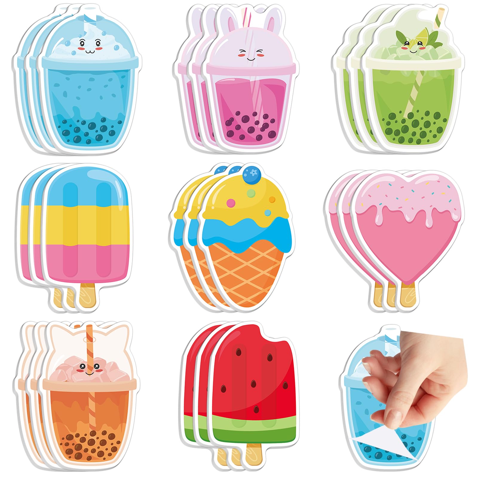 600Pcs Ice Cream Sticky Notes, Cute Ice Cream Boba Milk Tea Sticky Notepads Summer Self Sticky Writing Memo Pads Mini Page Marker for Summer Party