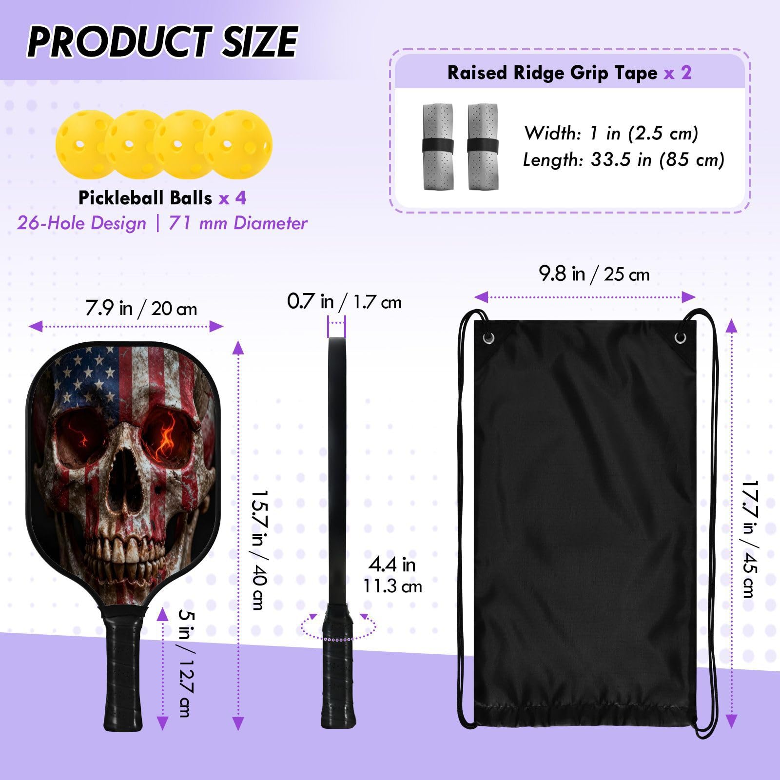 Paletas de pickleball ligeras con diseño de calavera y ojos brillantes con