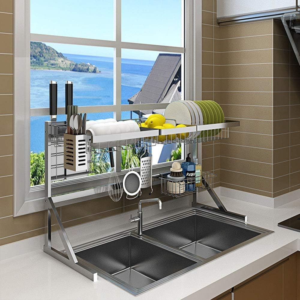 Stainless Steel Kitchen Shelf - Sink Drain Rack - Cutlery Storage Rack - Outer Diameter 64/84cm Optional (Size : A) (B)