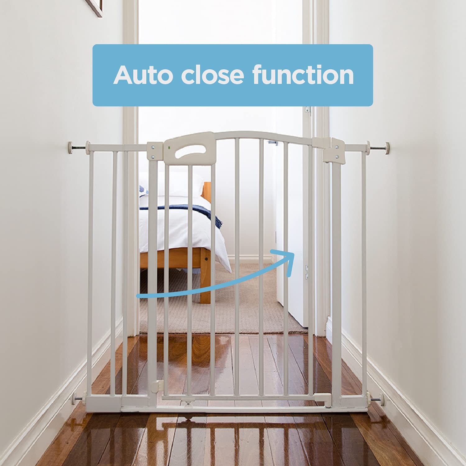 One-Day Sale: Up to 50% Off Perma Auto Close and Locking Safe Step Walk Through Baby Gate for Stairs, Pressure Mounted, White