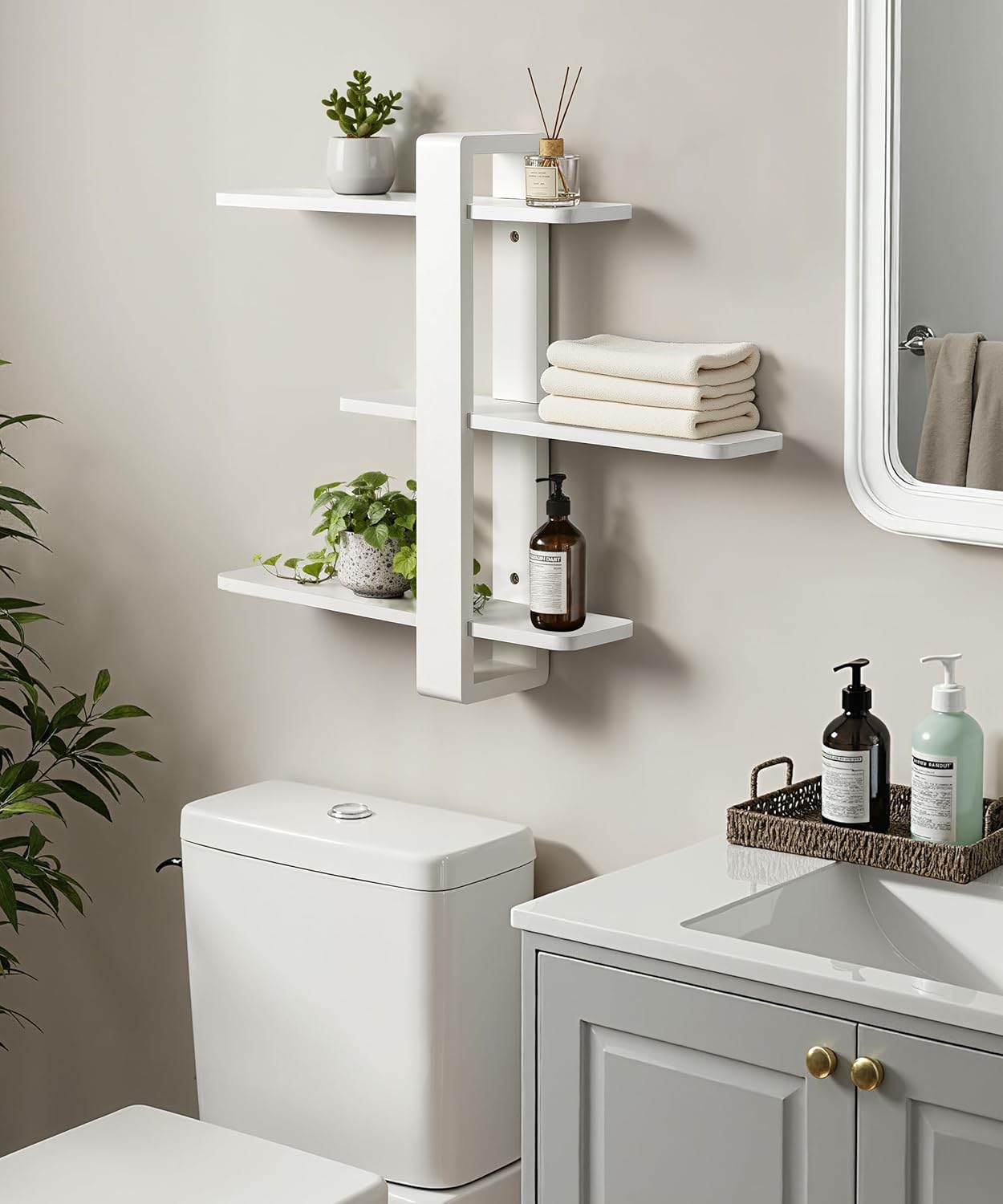 SUMGAR White Floating Shelves for Wall Mounted Shelving Unit All Pine Wood 3 Tier Large Shelf for Bedroom Living Room Office Bathroom Home Decoration Storage Plant Photo Display Modern 20in