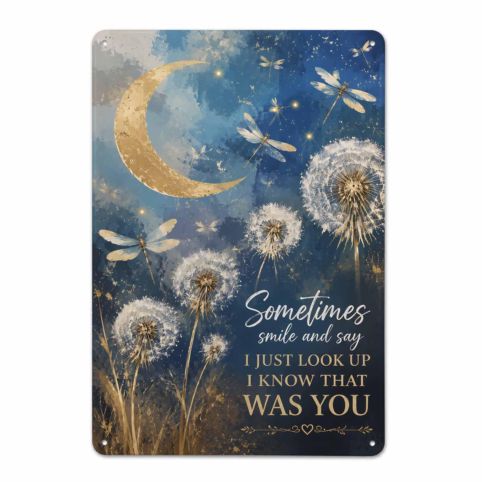 Gsrony Boys Type12 Dandelion Moon Dragonfly Vintage Metal Tin Sign 8X12,Waterproof