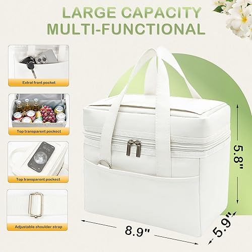 Miniatura 2 de Lonchera para mujeres y hombres, bolsa de almuerzo aislada con bolsillos exteriores e interiores, bolsa térmica de material impermeable con correa