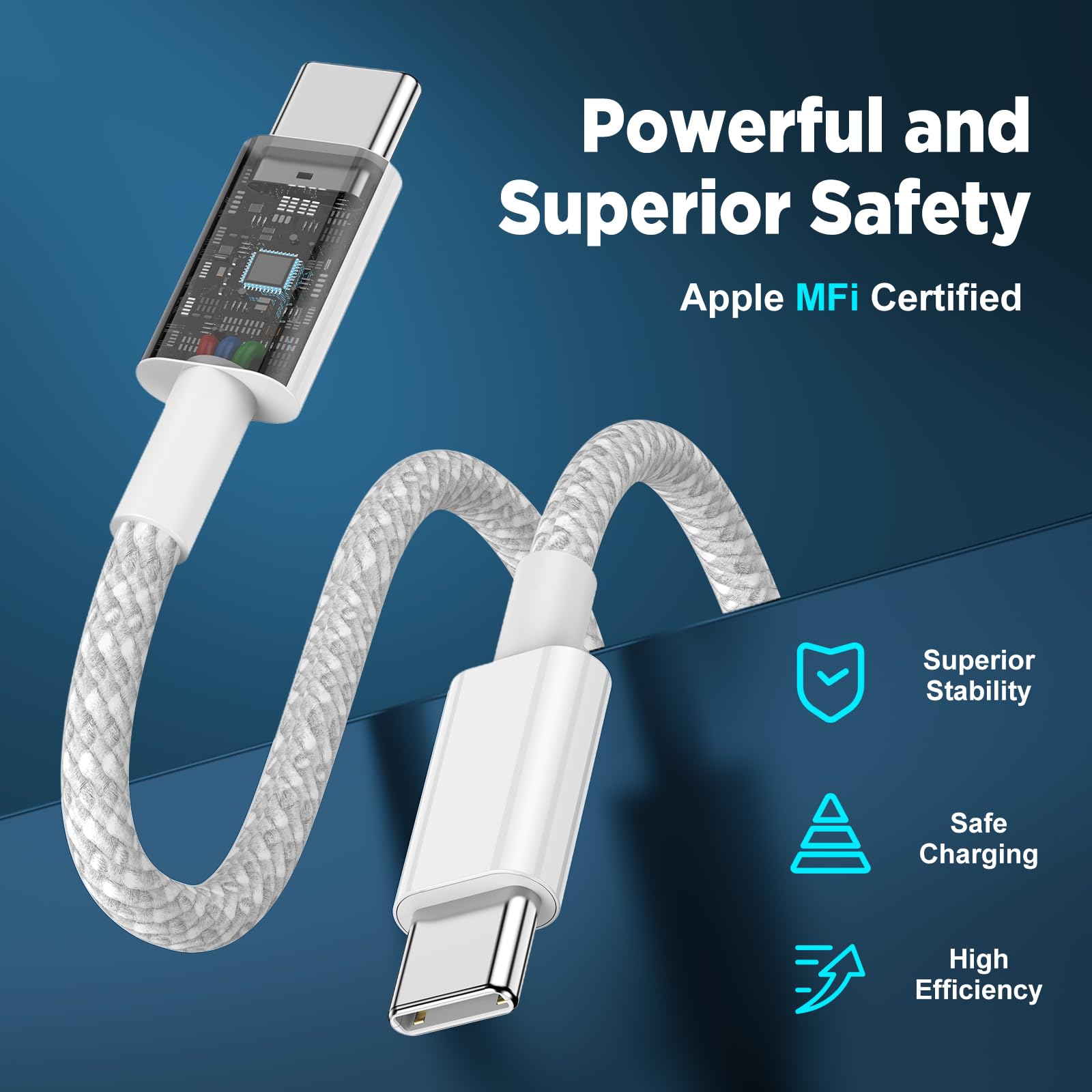 UCALMA Cable USB C a USB C [6 pies x 2 + 10 pies] 2 unidades de 60 W, cable de carga larga USB C tipo C a tipo C, cable de carga rápida para Apple iPhone 15 Pro Max Plus/MacBook Air/iPad Mini
