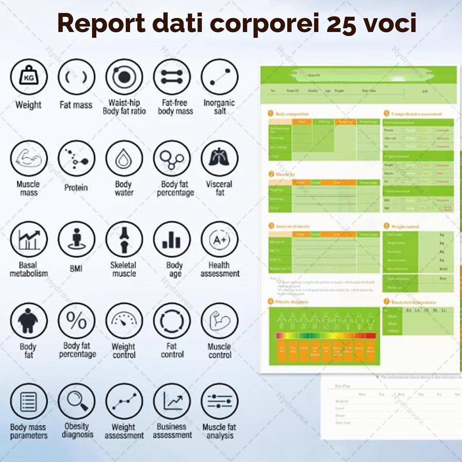 Analizzatore di composizione corporea con stampante, bilancia elettronica a ultrasuoni HD Touch da 8 pollici, misurazione BMI, bilancia digitale per ospedali e farmacie, per monitor di composizione