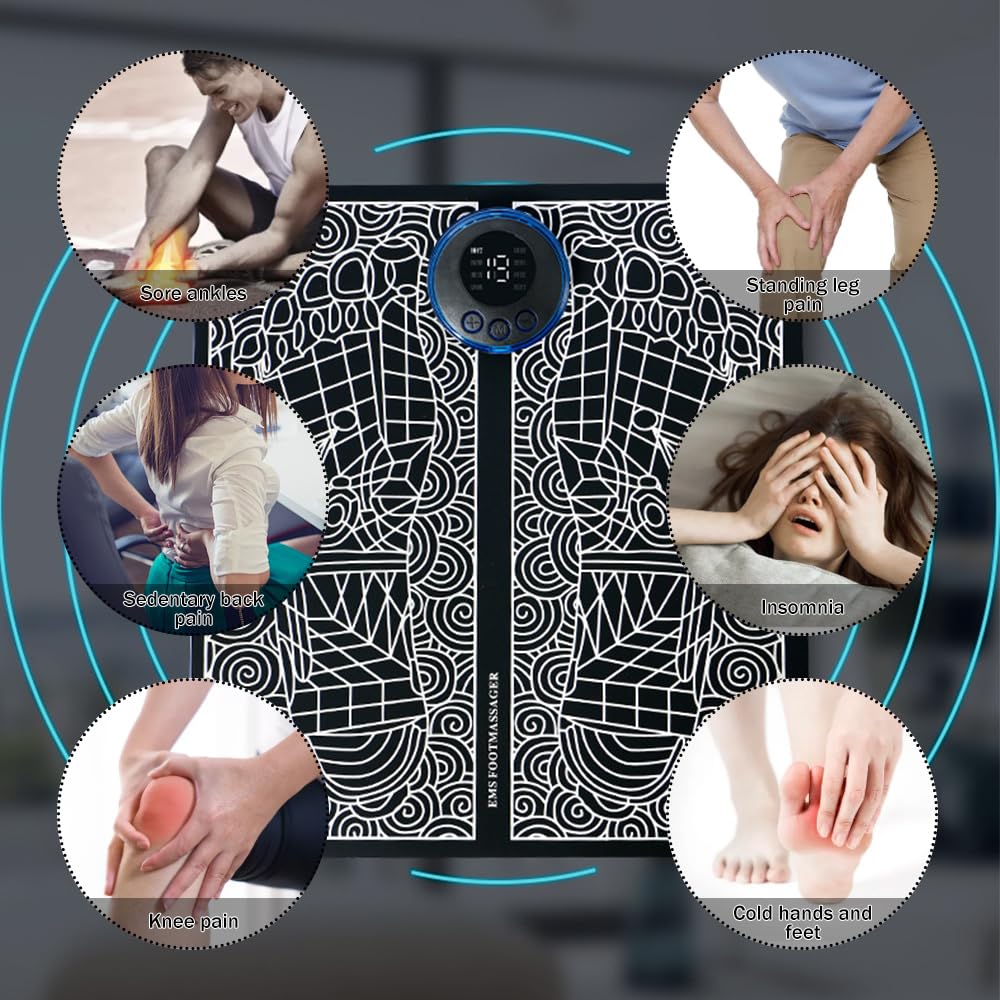 Horuili® Massaggiatore Plantare Elettrico, Massaggiatore Piedi USB con 8 Modalità e 19 Intensità, per la Circolazione Sanguigna e il Sollievo dal Dolore Muscolare