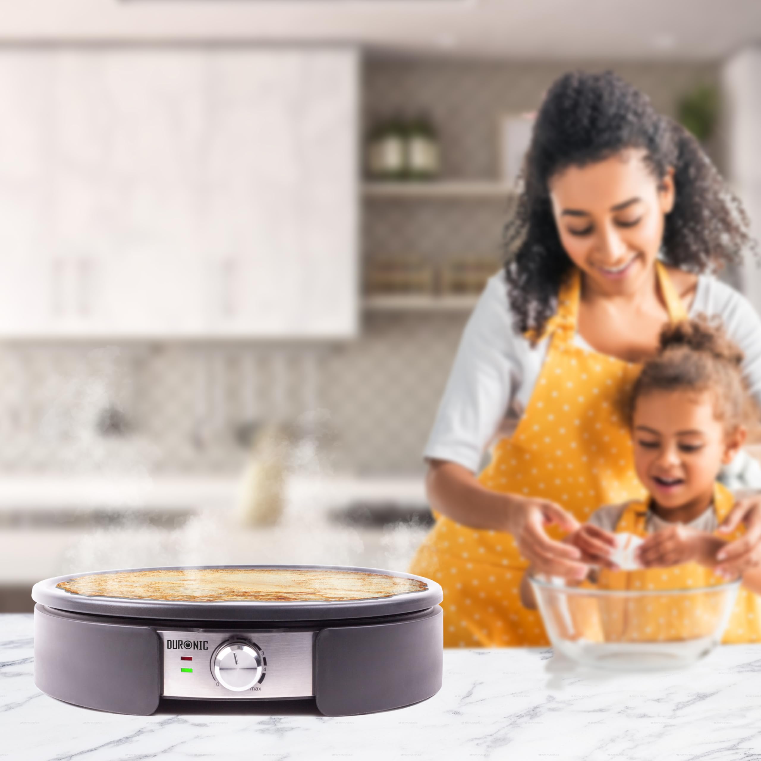 Duronic PM152 - Pentola elettrica da 1500 W, 37 cm, antiaderente e smontabile, accessori inclusi, temperatura regolabile, frittelle dolci, frittelle salate, pancake e frittate
