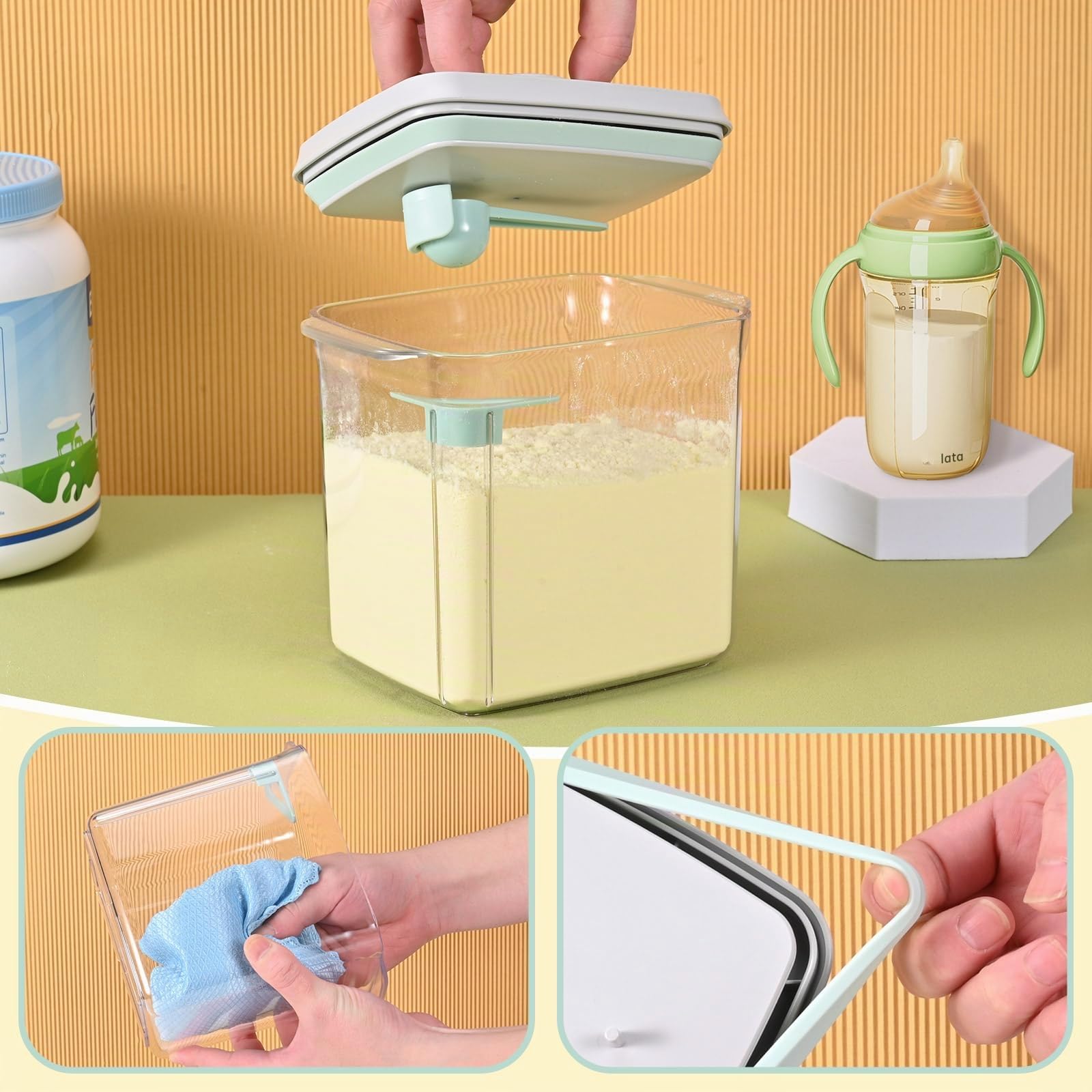 Dispensador de leche en polvo de 1700ml, caja de leche en polvo sellada portátil, recipientes herméticos para alimentos, caja de almacenamiento de leche en polvo con cuchara, sin BPA