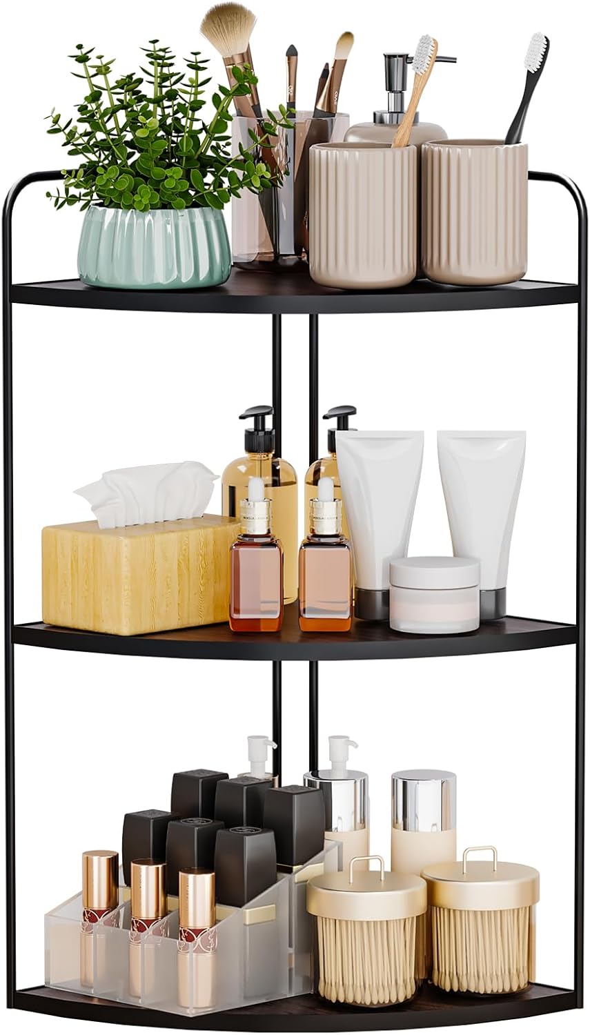 Forest Angle Bathroom Counter Organizer,Countertop Organizer,Vanity Organizers,Bathroom Storage,Bathroom Sink Caddy,Counter Shelf,Corner Counter,Corner Shelves(Black)