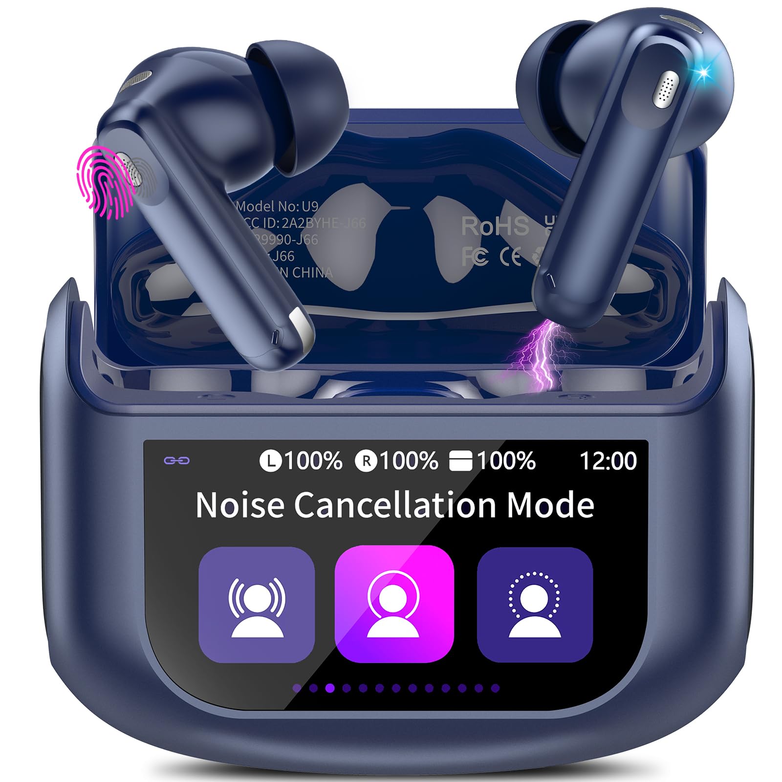 Wireless Earbuds, Bluetooth 5.4 Headphones with Multifunctional Touch Screen, 48H Bass Stereo Ear Buds with ANC/ENC Noise Cancelling/Transparency Mode