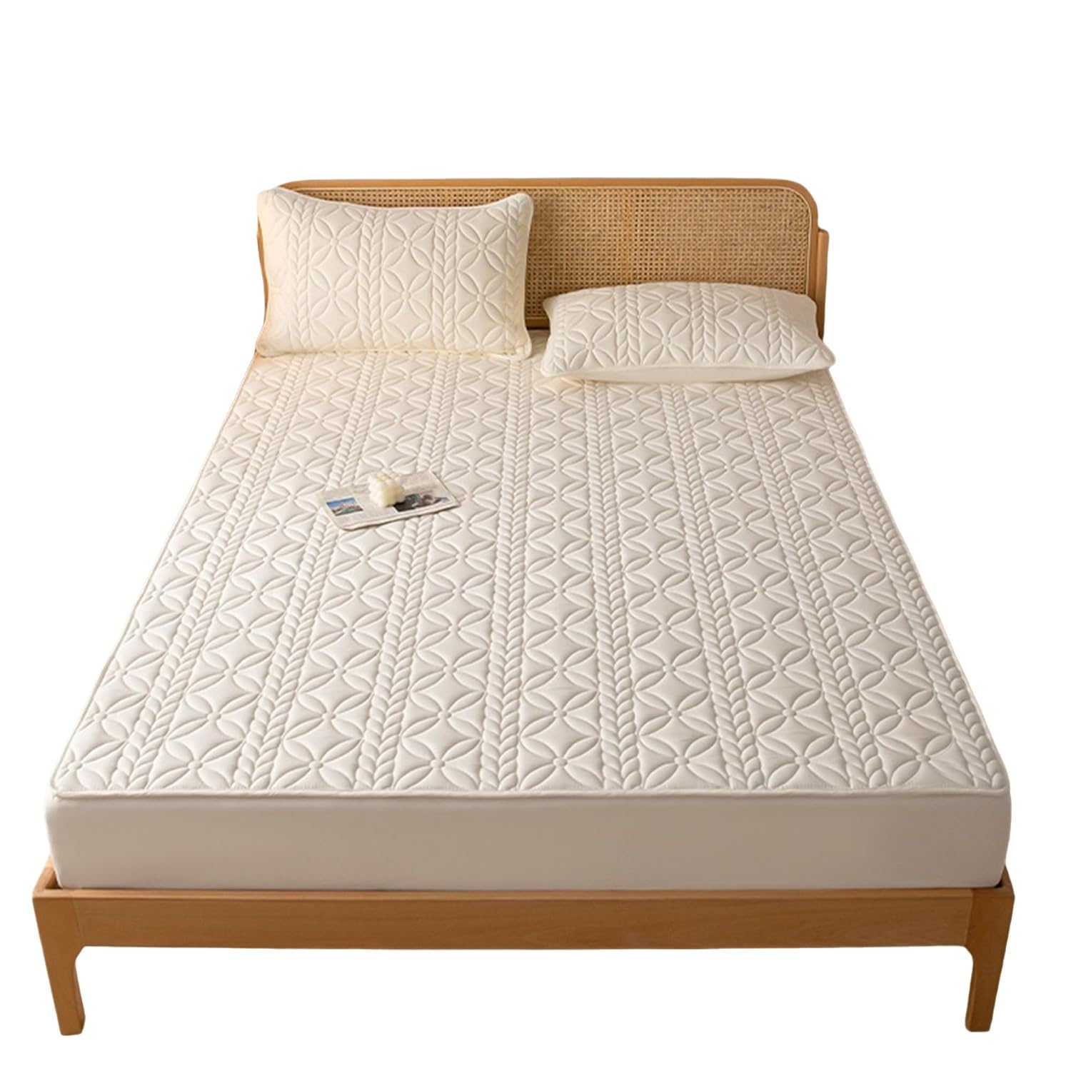 Protector de colchón Acolchado Impermeable tamaño Queen, Protector de colchón elástico Ajustable con Bolsillo Profundo de hasta 28 cm, Lavable a máquina (Blanco, 90 x 190 cm).
