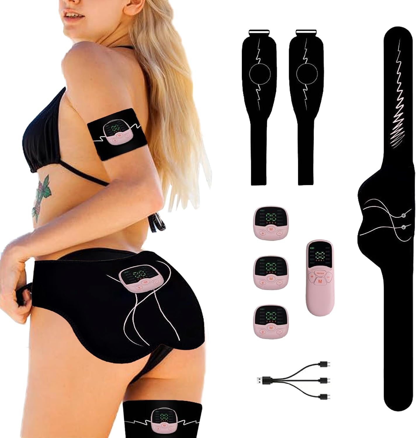 EMS Buttock and Hip Training Device Electric Glute Trainer with 2 Muscle Stimulator for Arms and Legs Smart EMS Training Device for Shaping and Tightening the Glutes 10 Modes & 30 Intensities