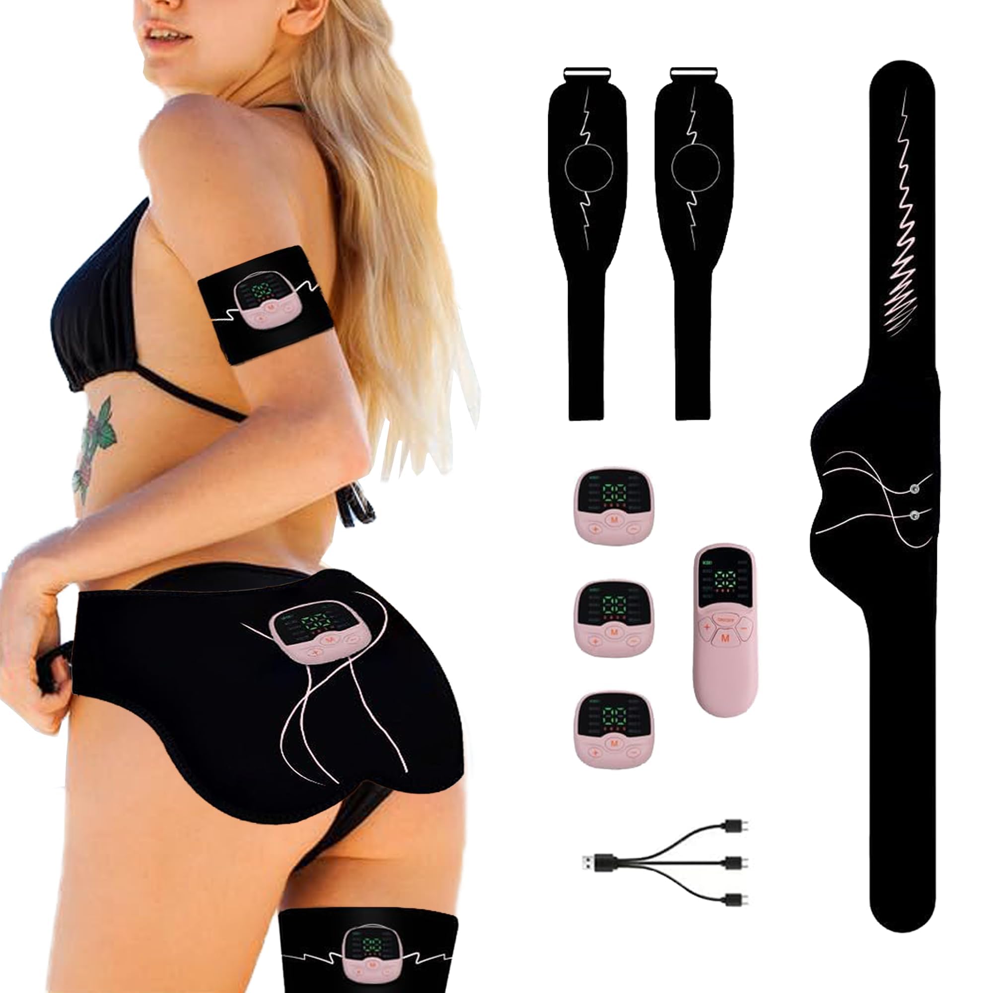 EMS Gerät für Gesäß- und Hüfttraining, Elektrischer Gesäßtrainer mit 2 Muskelstimulator für Arme und Beine, Smart EMS Trainingsgerät für Formen und Straffen der Gesäßmuskeln, 10 Modi & 30 Intensitäten