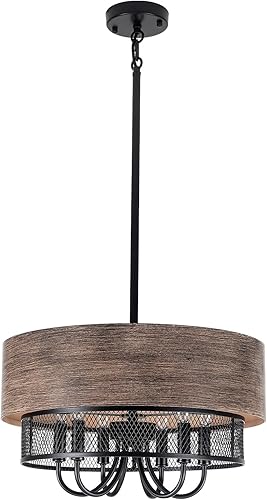 Miniatura 8 de Candelabro negro, 5 luces de granja con pantallas de vidrio transparente, lámpara colgante de techo grande industrial para sala de estar,