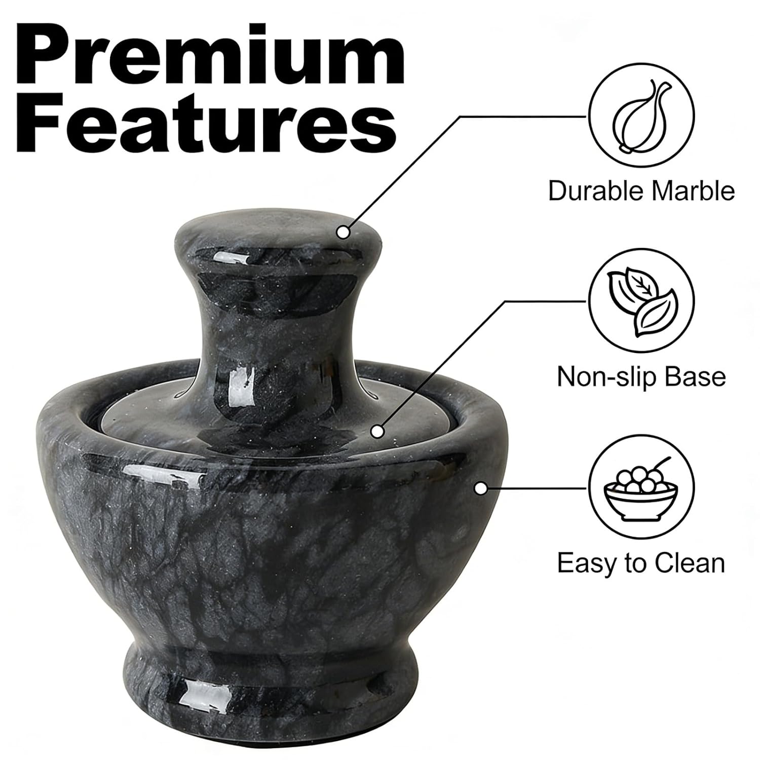 Pestle and Mortar Solid Stone Grinder Manual Pepper Tablets Mortar Bowl - Stylish Countertop Tool for Home Cooking Meal Prep