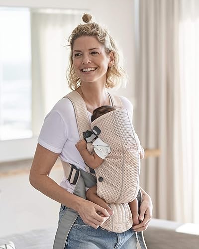 Miniatura 4 de BabyBjörn Portabebés Mini, malla 3D, rosa perlado (7-25 libras), ergonómico, fácil de usar