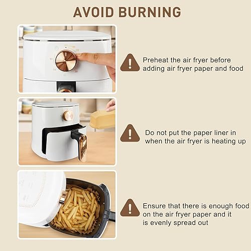 Vista 7 de Revestimientos para Freidora de Aire, Revestimientos de Papel de Pergamino de 6.3 Pulgadas para Freidora de Aire, Resistente al Calor y Precortados