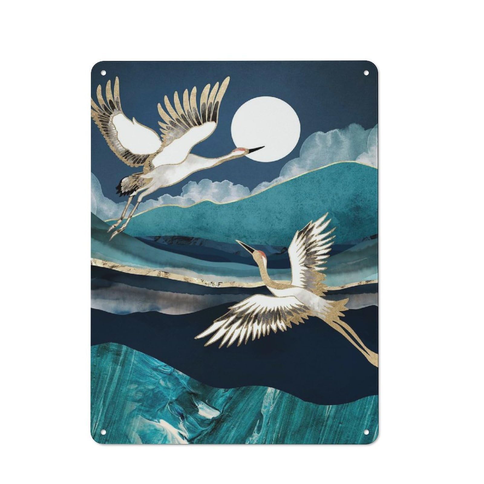 Junmoney Style-17 40X30cm Vintage Metal Sign With Midnight Cranes For Studio Or Craft Room, For Vintage Wall Decor Fans, For Metal Sign Collectors