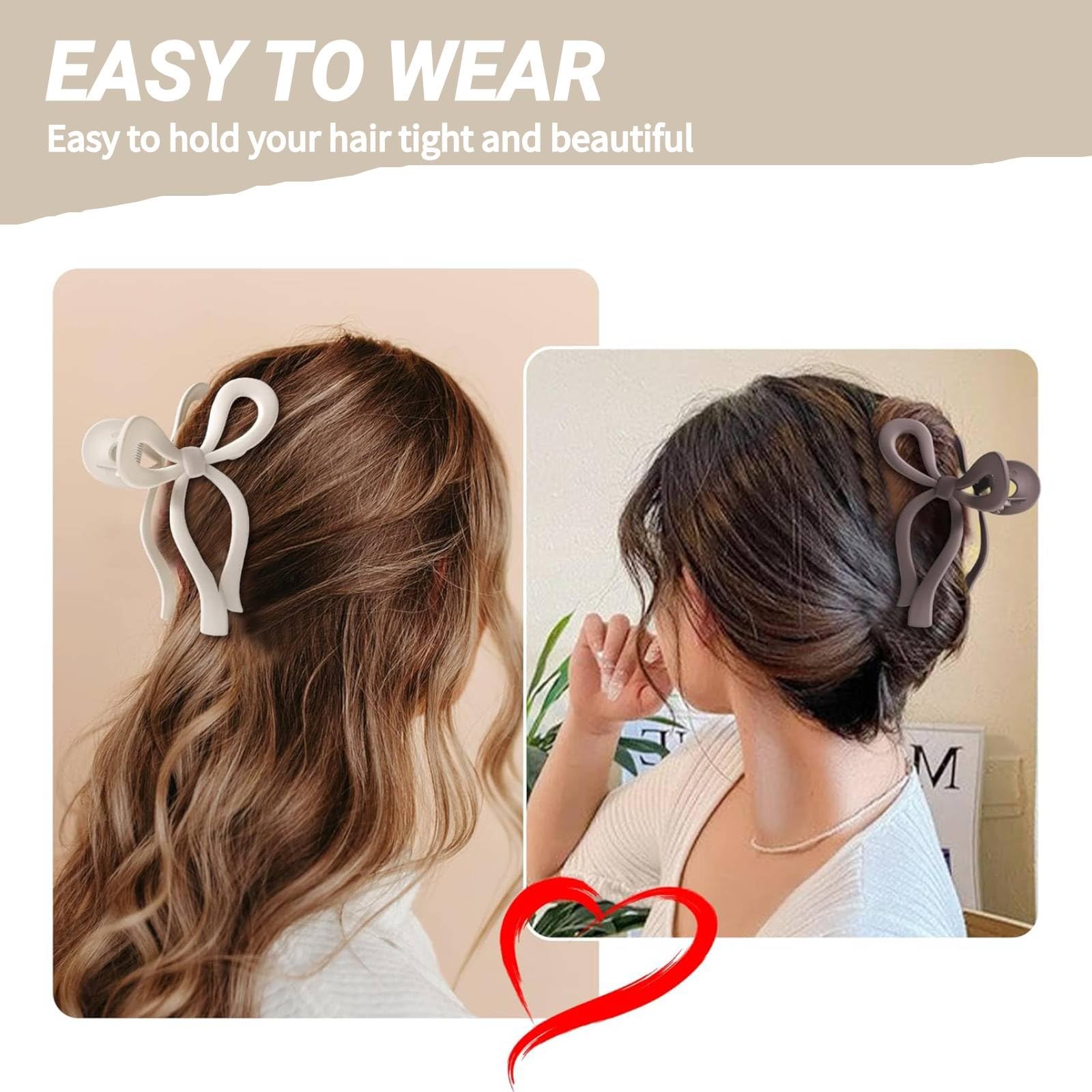 Aobesky 4 PCS Bows Hair Claw Clips, Matte Non-Slip Bow Hair Clips for Women Girls Strong Hold Large Claw Clips for Thick Thin Hair - Image 3