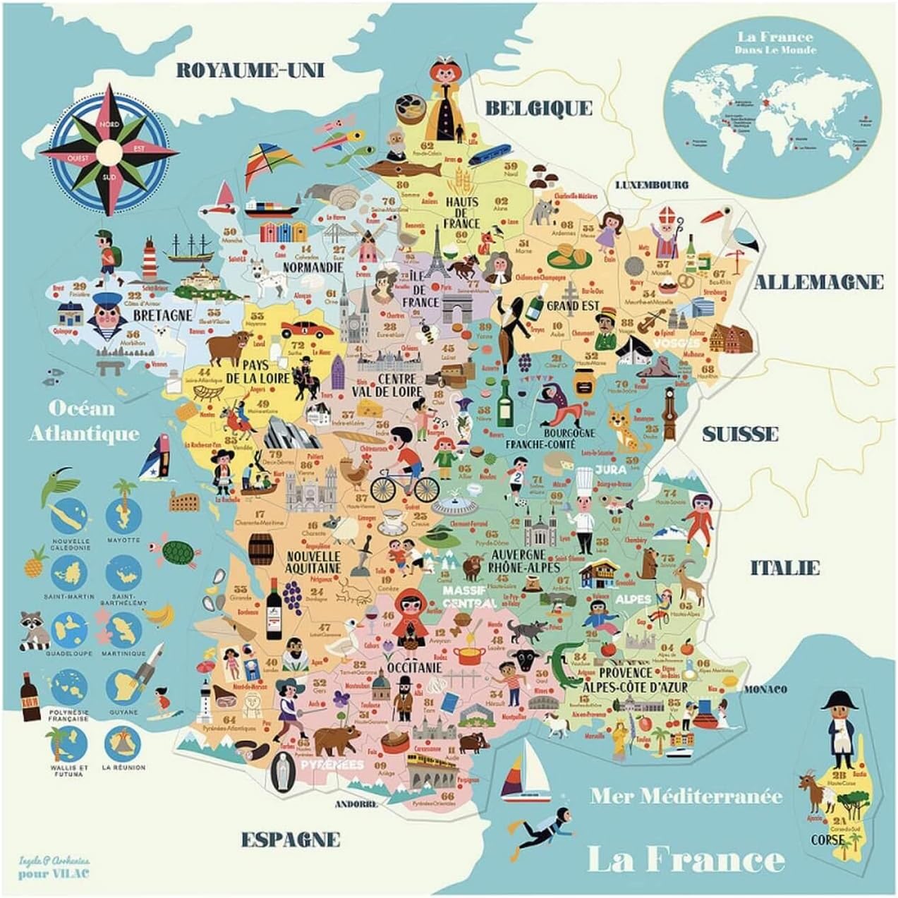 Vilac 7611 Magnetic Map of France Ingela P.A-from 5 Years-7611, Multicolored