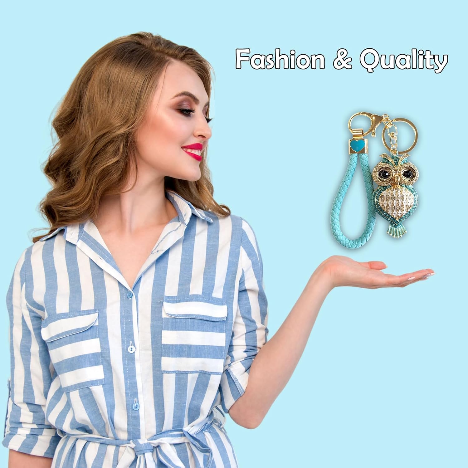 Sparkling Owl Crystal Keychain for Women – Cute Bling Rhinestone Pendant with Heart Wristlet, Car & Bag Charm, Birthday Gift - Image 4