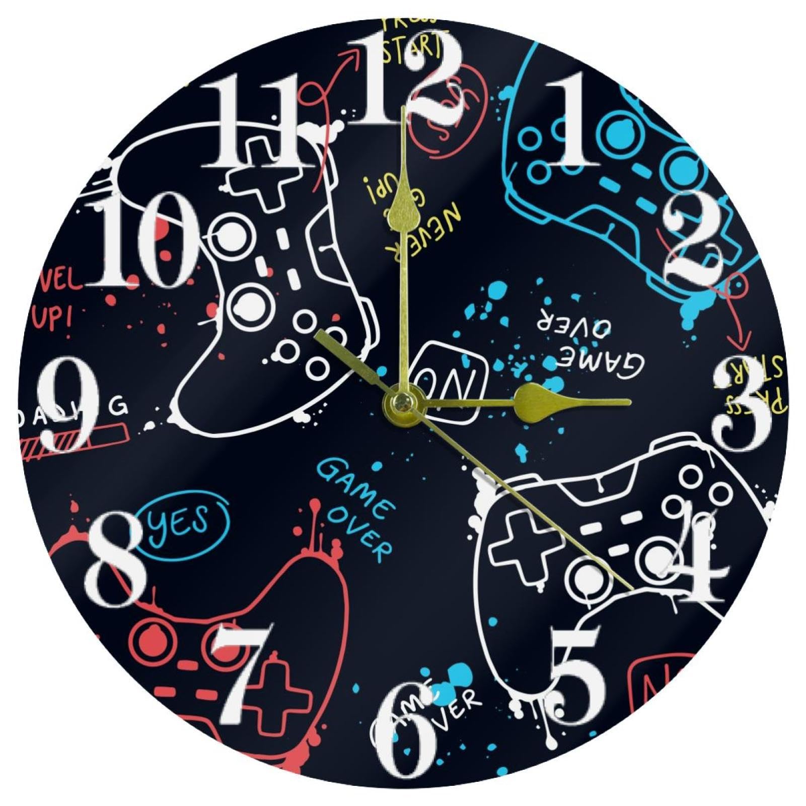 Horloge murale pour maison et cuisine Joysticks Game over silencieuse à quartz pour salon