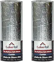 Kit 2 Fita Manta Asfáltica Adesiva Multiuso Metalizada 30cmx10m Auto Colante Vedação para Telhados Calhas Rufos Alta Resistência e Durabilidade Vazamentos Vedação Refletiva Aluminizada