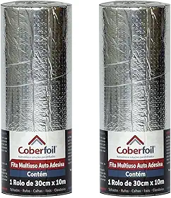 Kit 2 Fita Manta Asfáltica Adesiva Multiuso Metalizada 30cmx10m Auto Colante Vedação para Telhados Calhas Rufos Alta Resistência e Durabilidade Vazamentos Vedação Refletiva Aluminizada