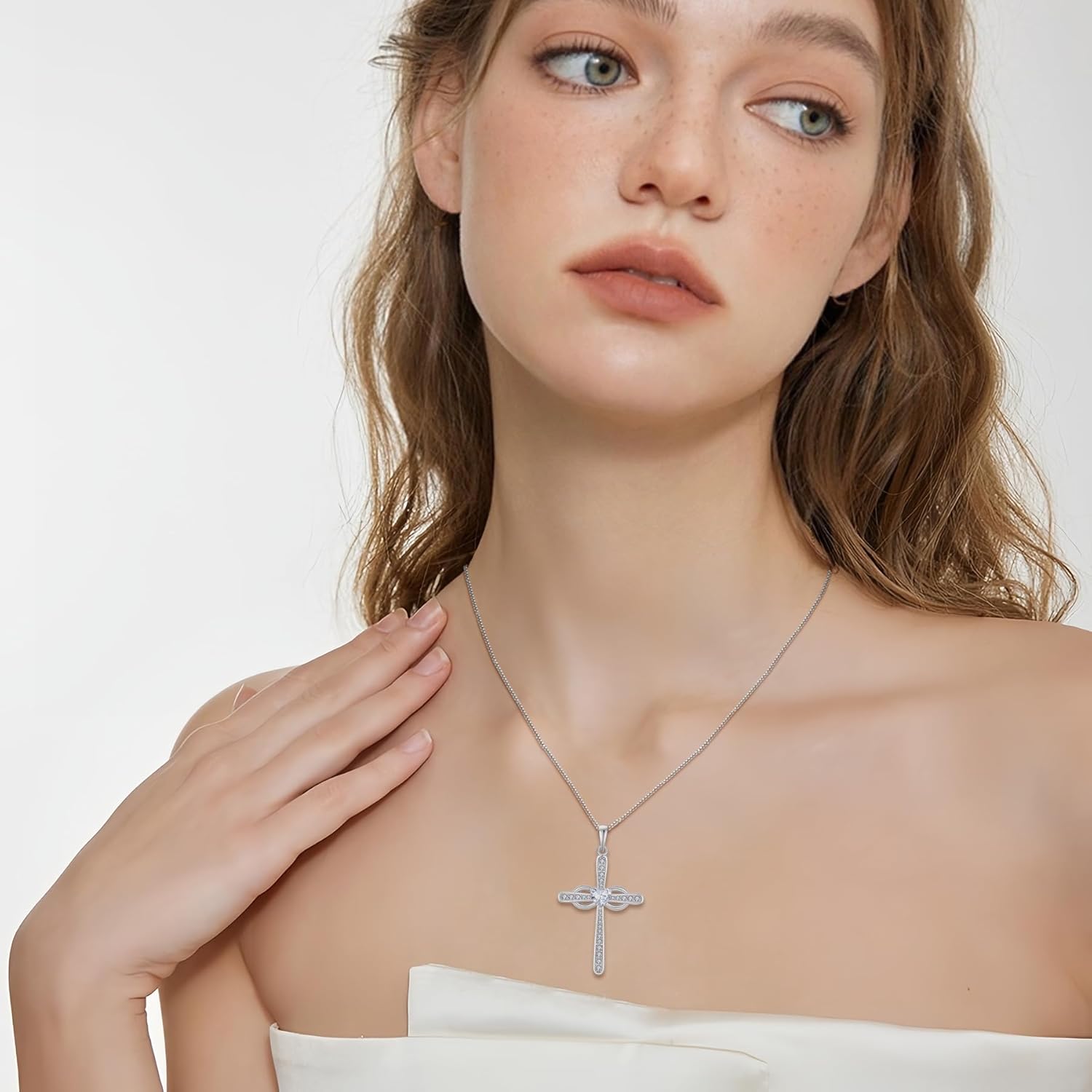 Women Cross Necklace 925 Sterling Silver Infinity Cross Necklace Heart Birthstone Pendant Religious Jewelry Gifts for Her - Image 3