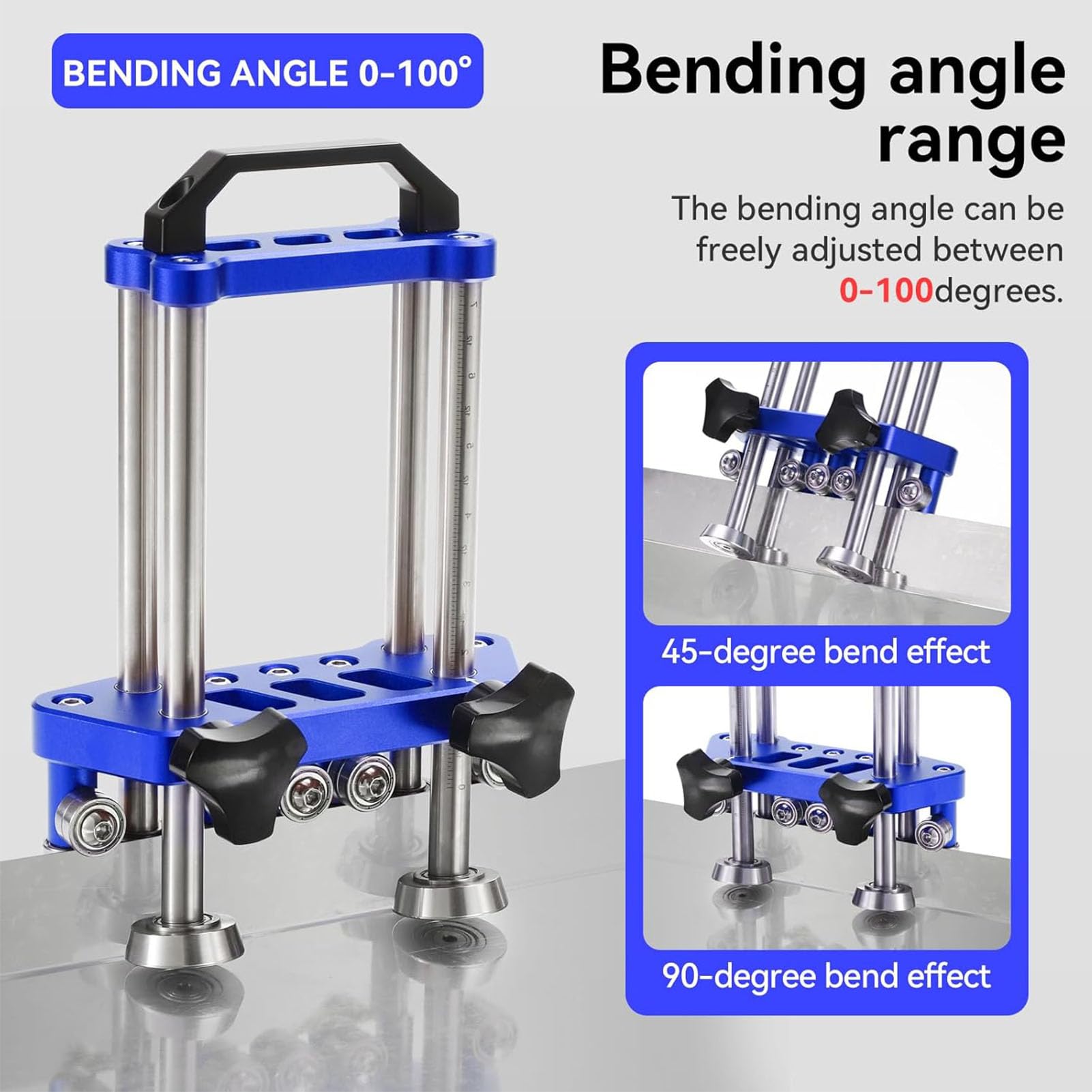 FTVOGUE Rullo Piegalamiera a 2 Stazioni, Strumento Portatile per Coperture in Metallo da 0-100 Gradi, 7 Pollici, Blu, con Manopole Regolabili e Misuratore di profondità per Pannelli con
